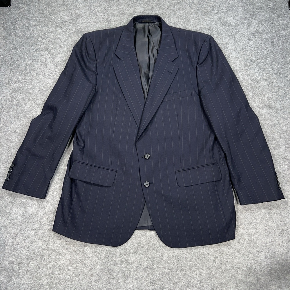 Vintage Burberrys Blazer Sport Coat Mens 44 Blue Wool Striped Single Breasted